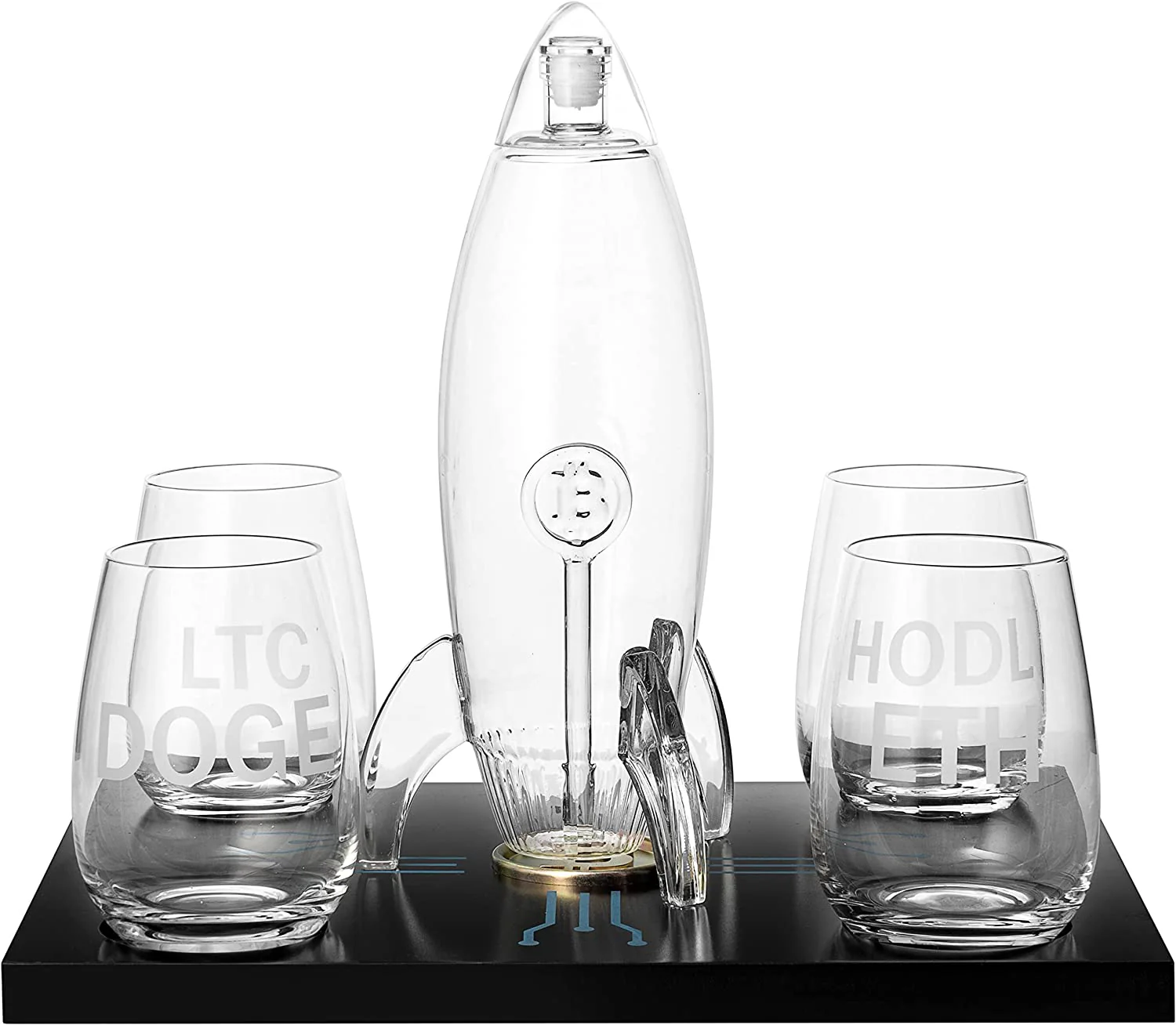 Cryptocurrency Decanter, Bitcoin Decanter To The Moon, Crypto Elon Musk Lovers Ethereum Whiskey & Wine Decanter Set 450ml Four 12 oz Glasses by The Wine Savant Rocket Decanter - Crypto Gifts, HODL - Image 6