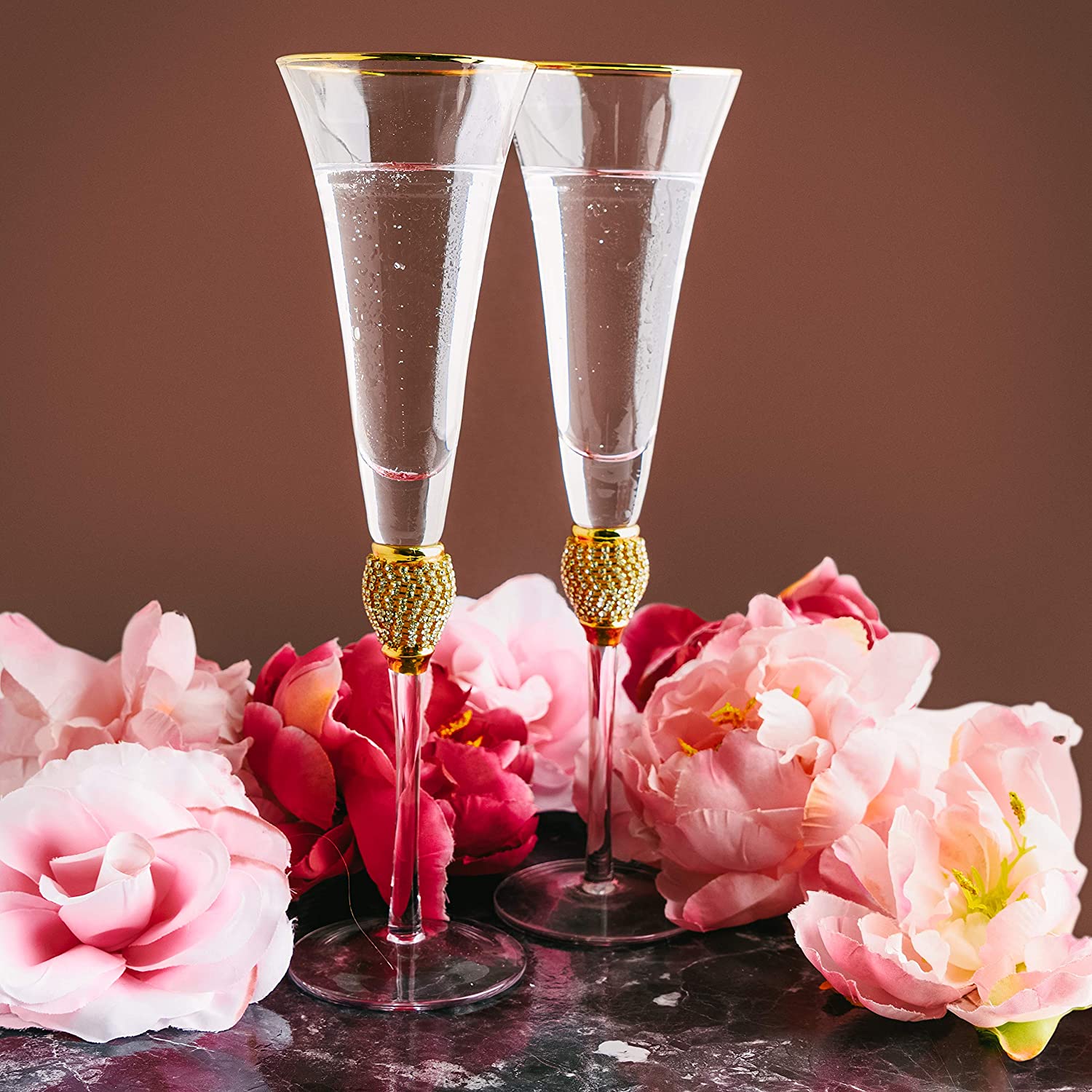 The Wine Savant Diamond Champagne Flutes Set of 2 Glasses, Dimond Rhinestone Studded Long Stem, 7oz, Premium Designed Champagne Glasses for Spirits and Wine, Gift Boxed - Image 4