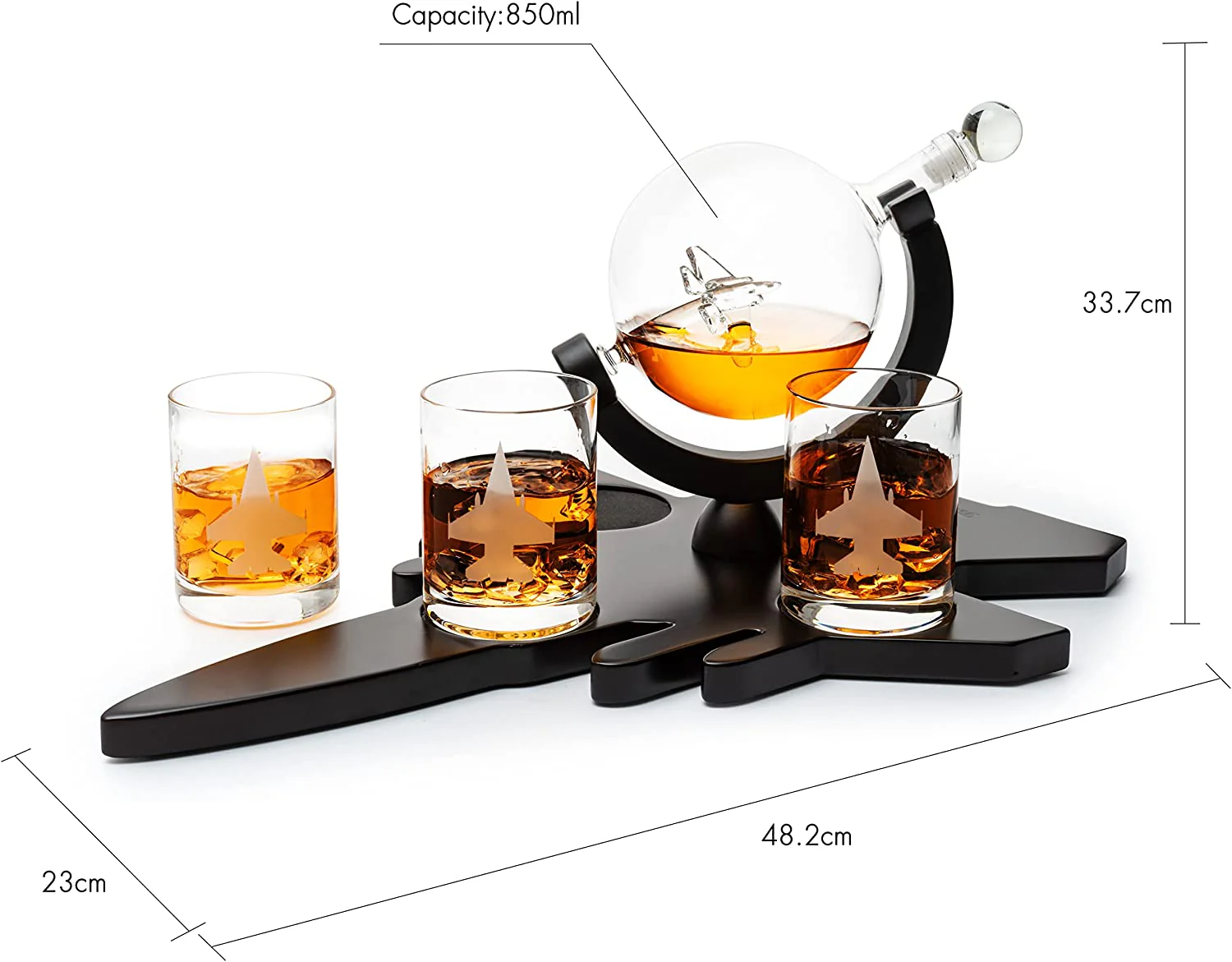 Fighter Jet Wine & Whiskey Decanter Set F16, F15, F18, F22 with 3 Glasses by The Wine Savant - Bourbon, Scotch, Vodka, Pilot, Aviation Gifts, Airplane Figurine, Military Veteran Gifts, Airplane Gifts - Image 5