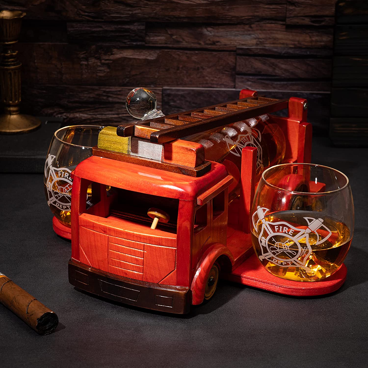 Firetruck Whiskey Decanter with Two 12 oz Glasses Gift Firefighter Gifts, Fireman, Firetruck Figurine, Police Gifts, Fire Department Gifts, Gifts for Firefighters! 600ml 13" L 6" H Gifts for Dad - Image 4