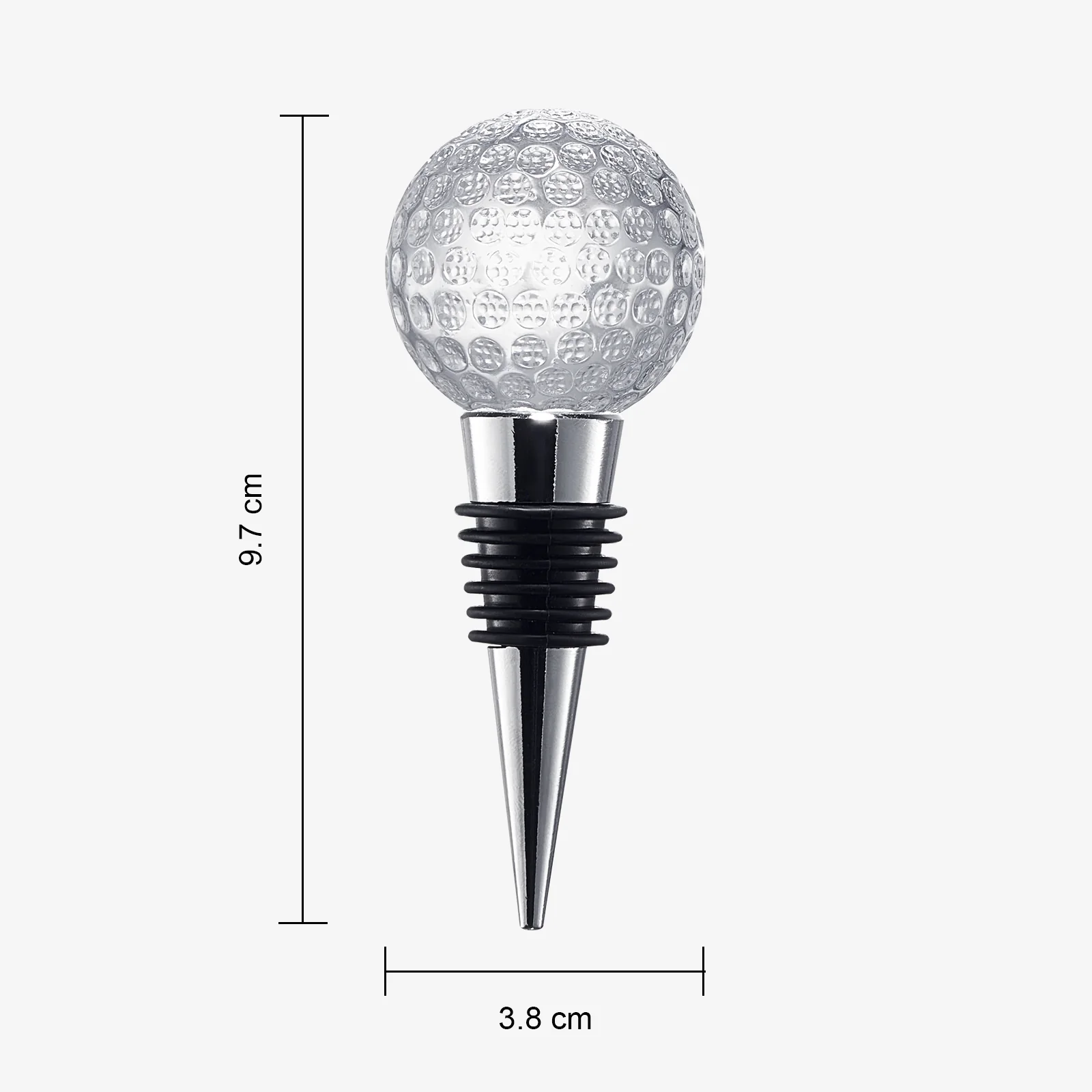 Golf Ball Wine & Champagne Bottle Stopper - Mouth-Blown Lead-Free Clear Glass Stopper, Novelty Glassware Beverage Cork, Wine Top Decoration, Gift for Red or White Wine & Golf Lover Alike 3.8"L - Image 5