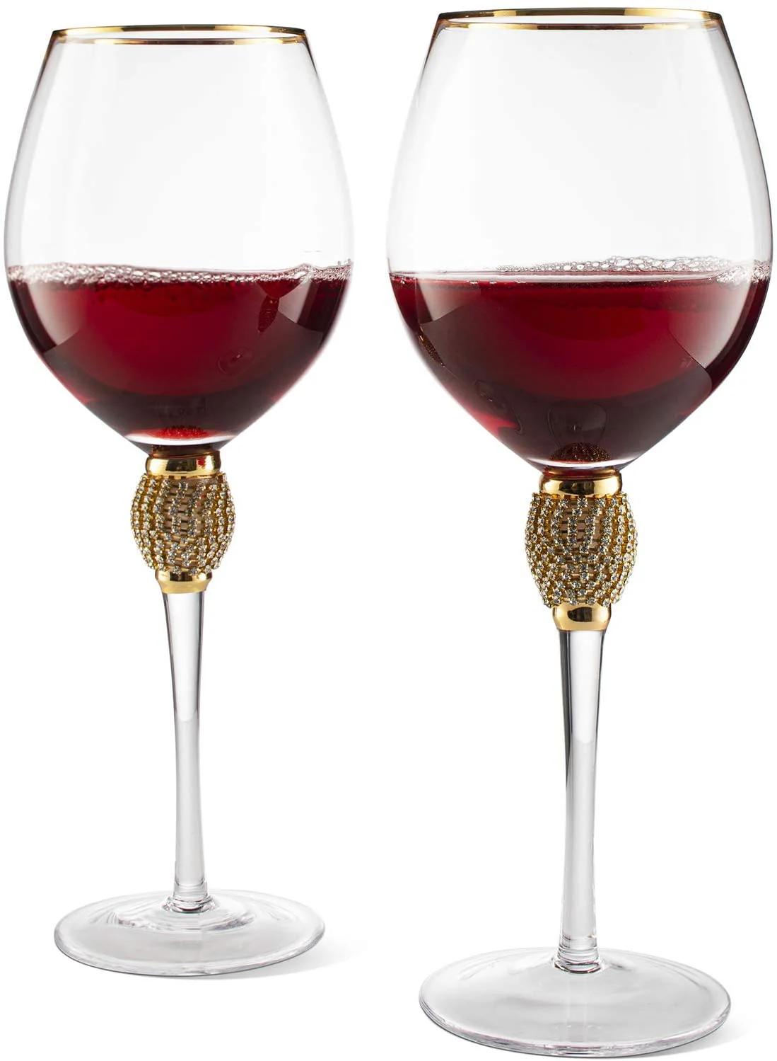 The Wine Savant Large Diamond Wine Glasses, Gold Rim Rhinestone Diamond Glasses - Wedding Glasses - 15 Ounce, Premium Designed Wine Glasses for Spirits and Wine, Gift Boxed (2, Clear) - Image 5