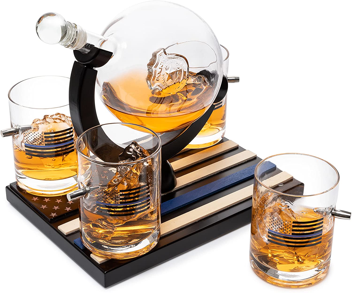 Police Officers Decanter - Whiskey and Wine Set 850ml & Four 10oz Glasses, Thin Blue Line Flag Base - Law Enforcement Gifts, Police & Police Academy, Gift Set First Responders! Gifts for Dad - Image 5