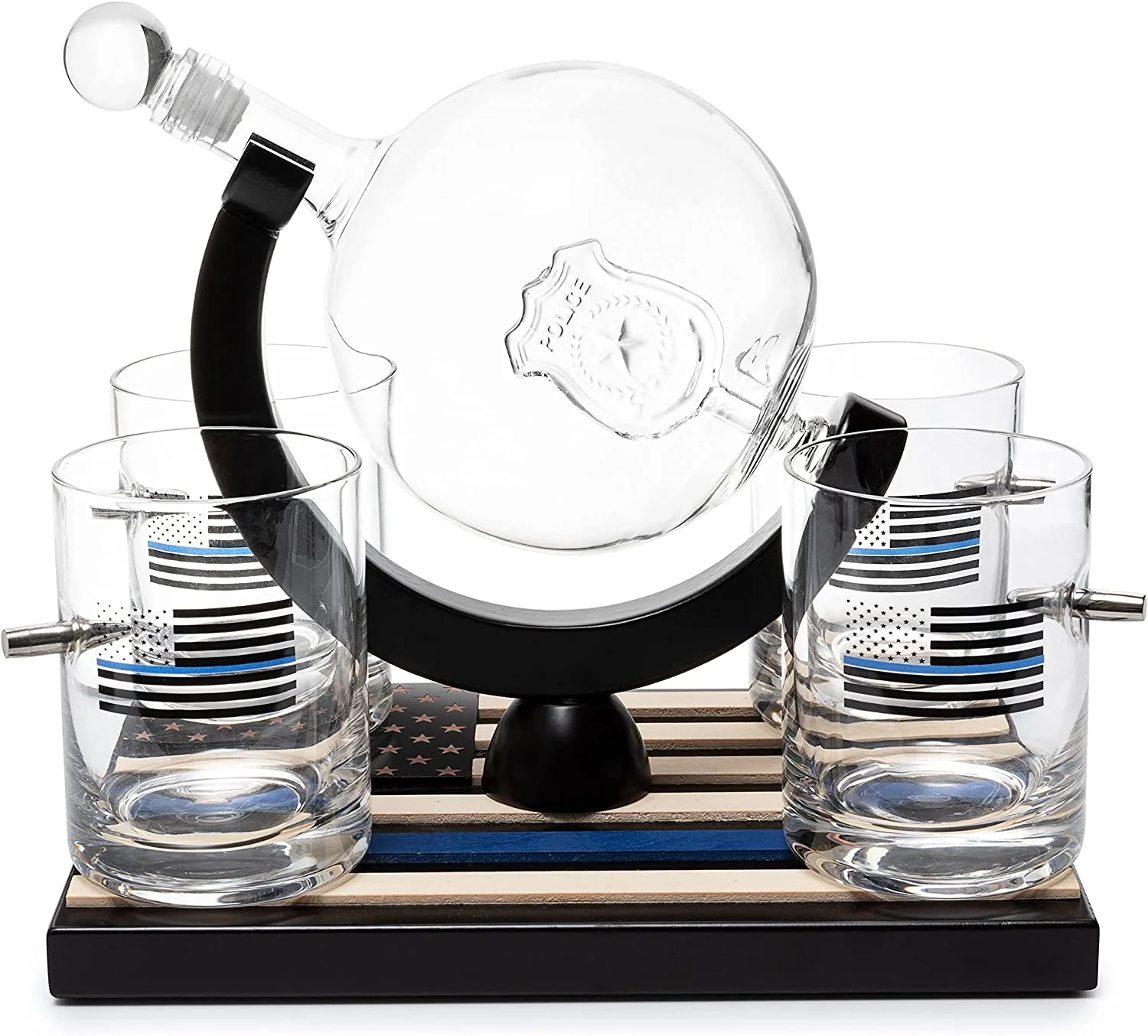 Police Officers Decanter - Whiskey and Wine Set 850ml & Four 10oz Glasses, Thin Blue Line Flag Base - Law Enforcement Gifts, Police & Police Academy, Gift Set First Responders! Gifts for Dad - Image 6
