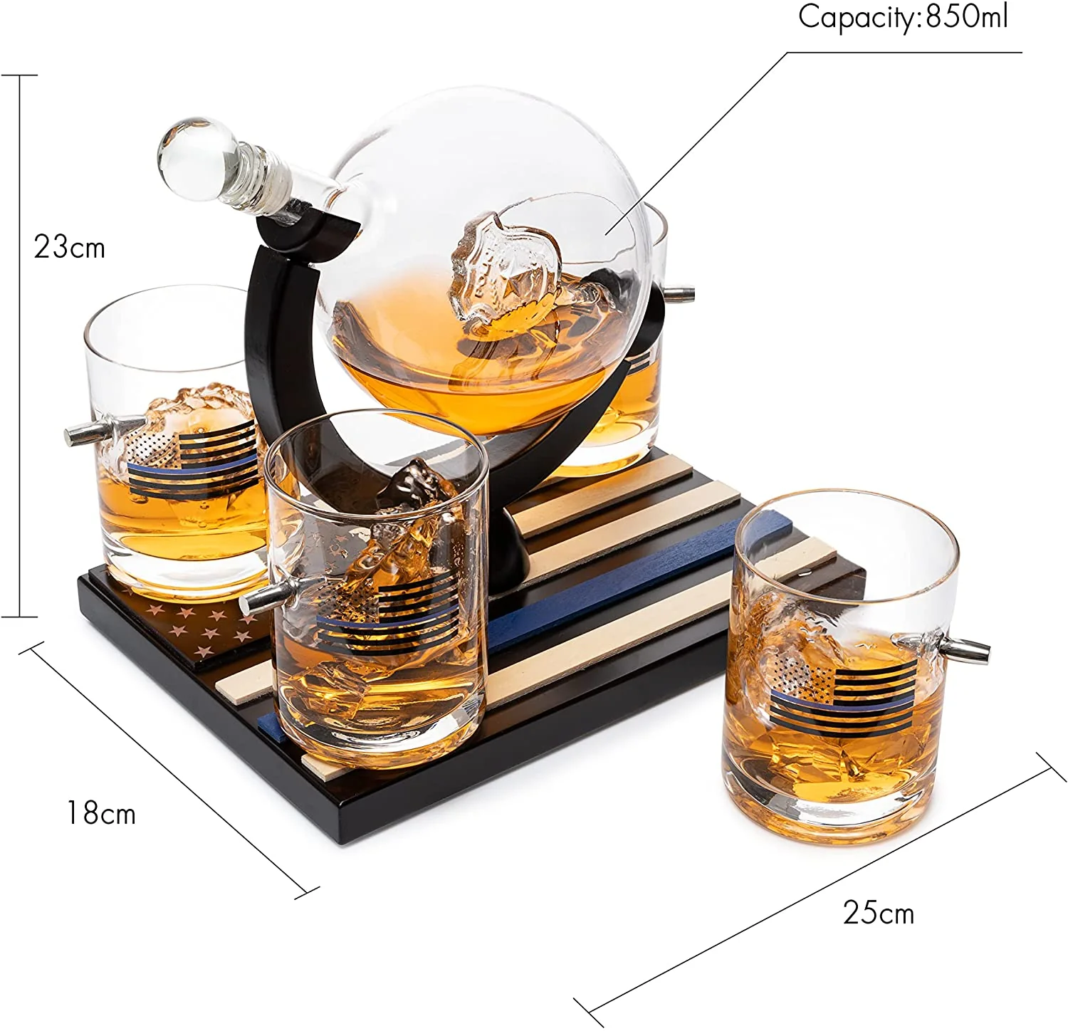 Police Officers Decanter - Whiskey and Wine Set 850ml & Four 10oz Glasses, Thin Blue Line Flag Base - Law Enforcement Gifts, Police & Police Academy, Gift Set First Responders! Gifts for Dad - Image 7