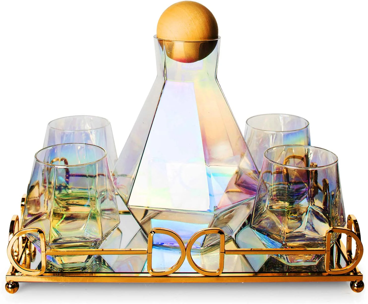 Diamond Iridescent Glass Diamond Decanter and Glasses Set, The Wine Savant Rainbow Iridescent Comes With A Diamond Decanter 4 Whiskey/Wine Diamond Glasses, 1 Tray and a Perfect Box - Image 5