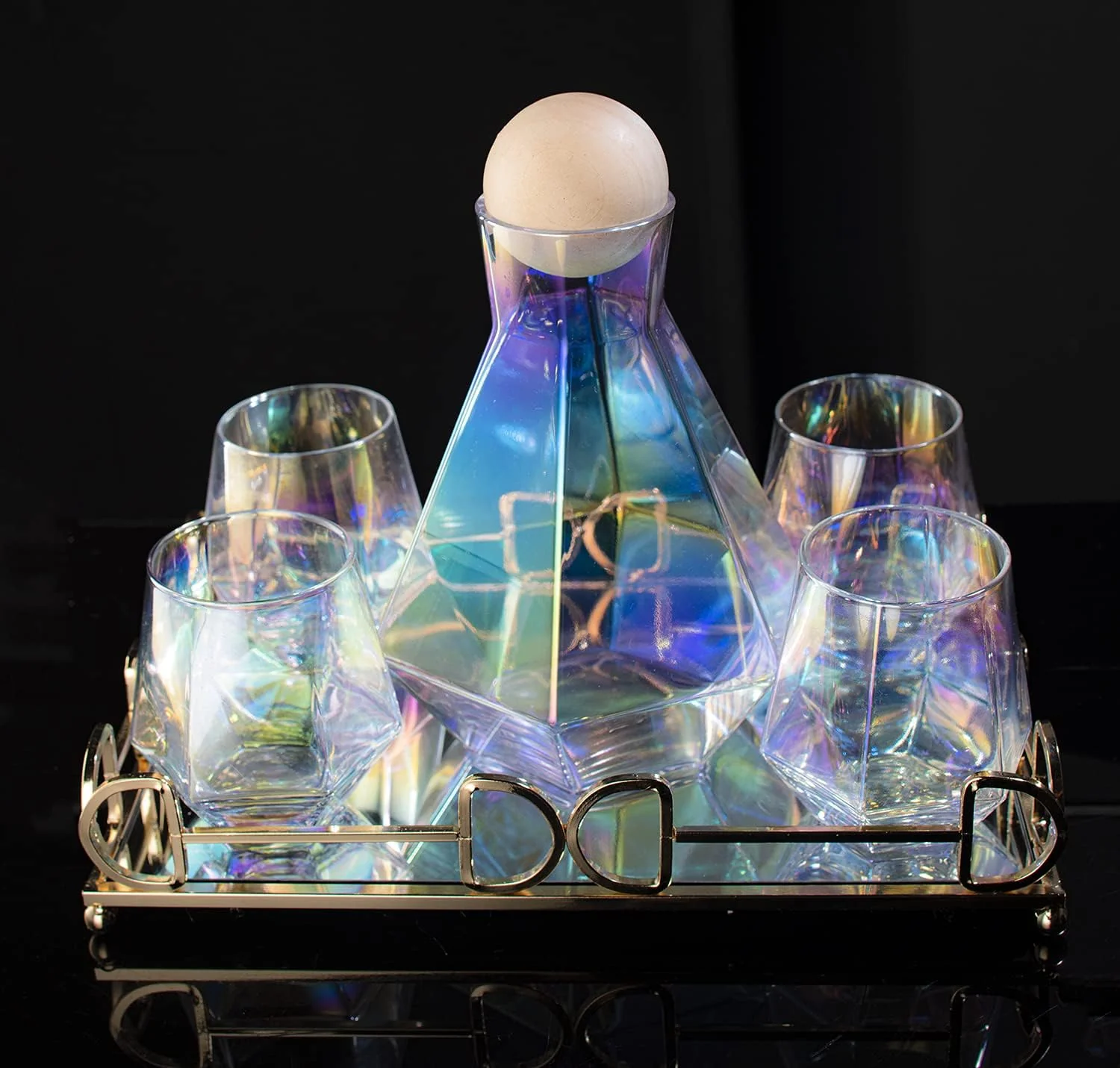 Diamond Iridescent Glass Diamond Decanter and Glasses Set, The Wine Savant Rainbow Iridescent Comes With A Diamond Decanter 4 Whiskey/Wine Diamond Glasses, 1 Tray and a Perfect Box - Image 8