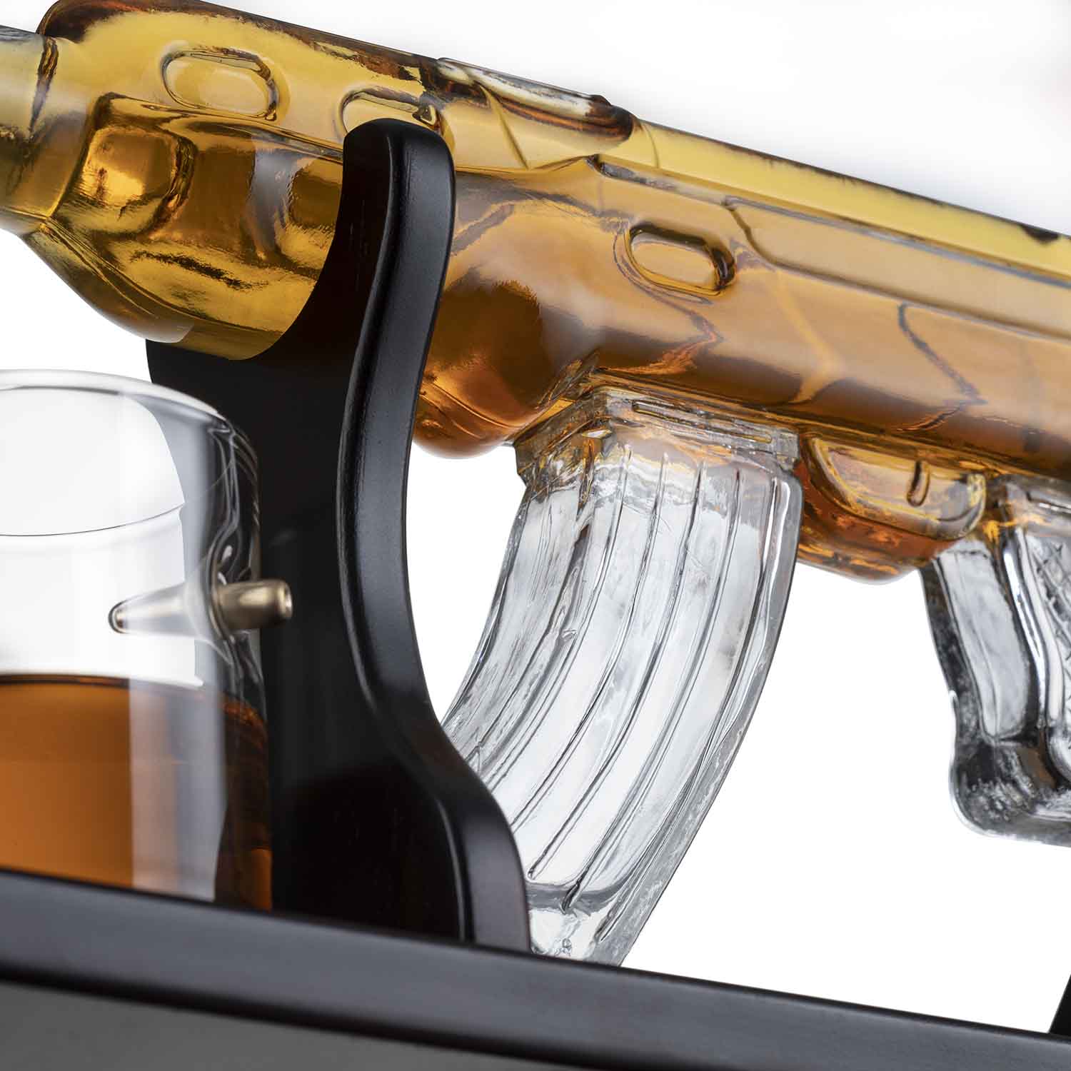 Gun Large Decanter Set Bullet Glasses - Limited Edition Elegant Rifle Gun Whiskey Decanter 22.5" 1000ml With 4 Bullet Whiskey Glasses and Mohogany Wooden Base By The Wine Savant - Image 4