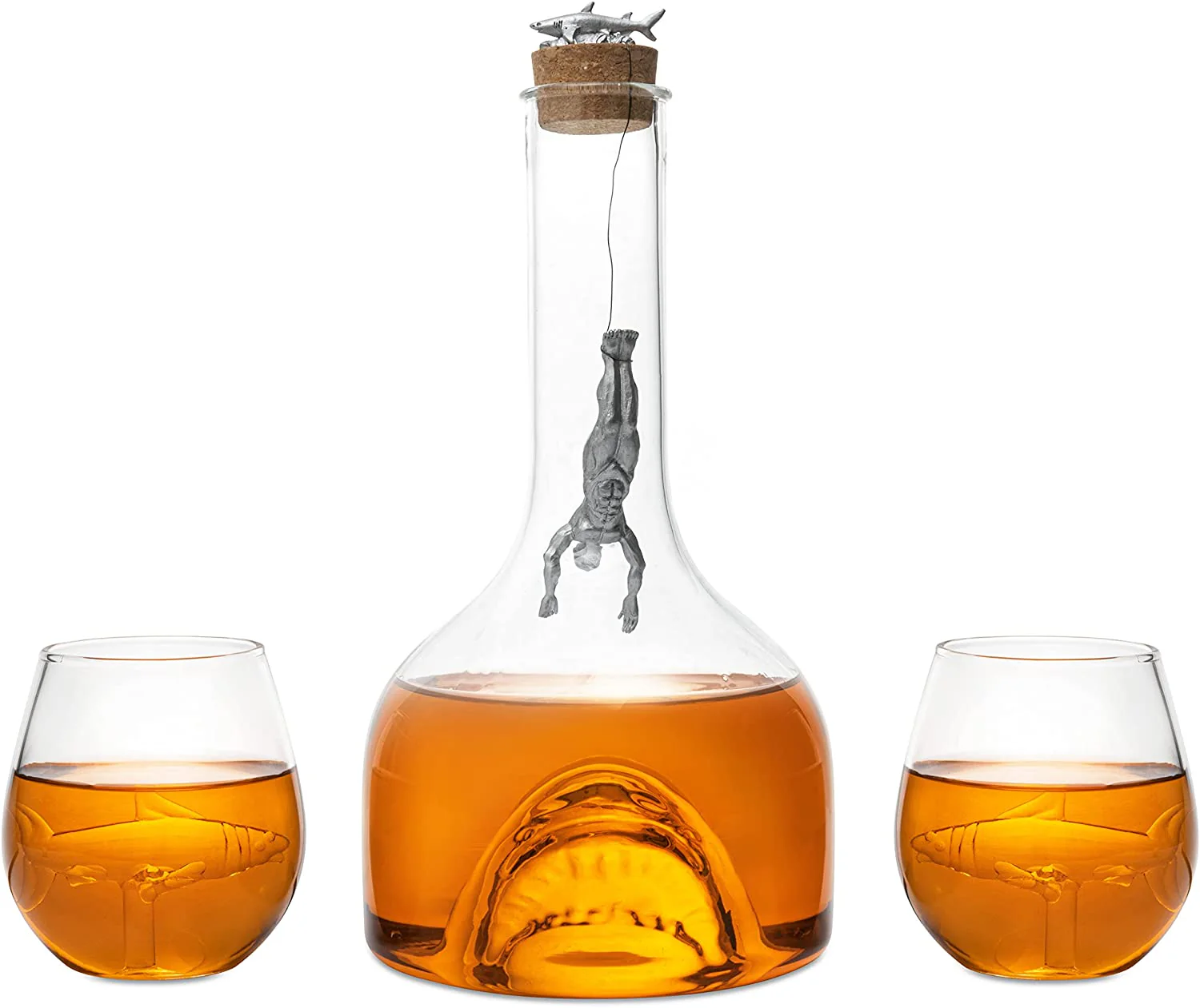 Shark Wine & Whiskey Decanter & Glasses Set by The Wine Savant - 1000ml Shark Decanter with 2 10oz Glasses - Shark Figurine, Aquatic Home Decor, Whiskey Gifts for Sea Lovers, Nautical Gifts, Gift Set - Image 5