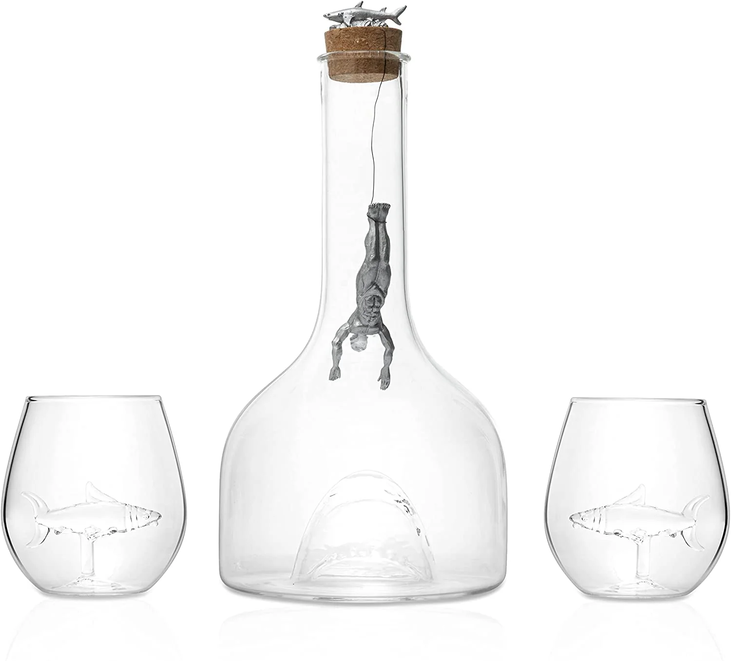 Shark Wine & Whiskey Decanter & Glasses Set by The Wine Savant - 1000ml Shark Decanter with 2 10oz Glasses - Shark Figurine, Aquatic Home Decor, Whiskey Gifts for Sea Lovers, Nautical Gifts, Gift Set - Image 6