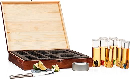Tequila Shot Glass & Salt Gift Set for Men & Women | Six Agave Shot Glasses, Knife For Limes, One Skull Coaster, One Salt Tin | Skeleton Mahogany Wood Box Package For Tequila, Liquor Lovers - Image 5
